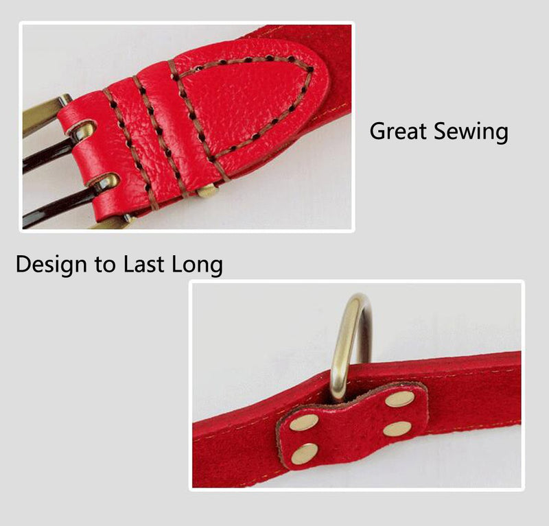 PENTAQ Dog Collar Leather Training collar for Large Dogs Neck Scarf Pet Collar Durable and Comfortable Dog Leash Hook Soft Adjustable Neck 59cm -70cm, (Red) - PawsPlanet Australia