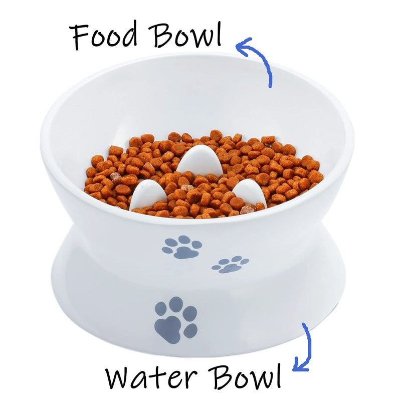 Raised Cat Bowl Elevated Slow Feeder Solve Vomiting Melamine Stress Free Pet Feeder and Waterer,Backflow Prevention, Gift for Cat - PawsPlanet Australia