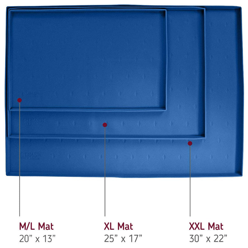 Leashboss Splash Mat Dog Food Mat with Tall Lip, M/L (20"x13"), XL (25”x17”) or XXL (30"x22") Dog Bowl Mat for Food and Water, Non Slip Waterproof Silicone Pet Food Mat for Dogs and Cats M/L - 20 x 13 Inches Blue - PawsPlanet Australia