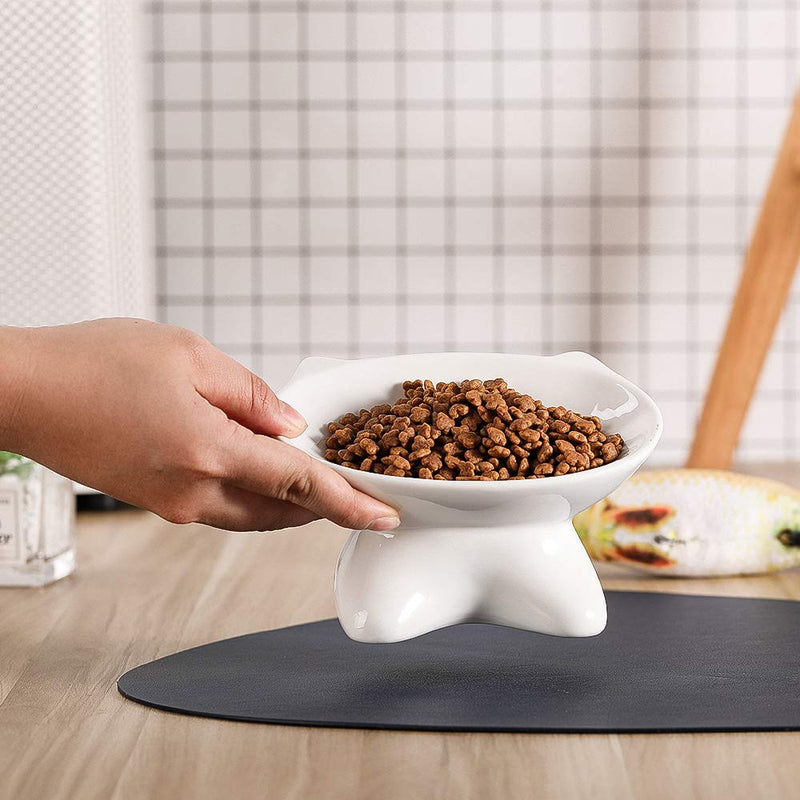 HCHLQLZ White Ceramic Tilted Elevated Cat Dog Bowl Raised Cat Food Water Bowl Dish no spill Pet Comfort Feeding Bowls - PawsPlanet Australia