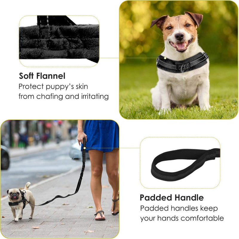 [Australia] - Lukovee Walking Dog Harness and Leash, 2 D Ring Front Lead Soft Padded Vest Harness Reflective Adjustable Puppy Harness Anti-Twist 4FT Pet Lead Quick Fit for Small Dog Cat Animal Black 