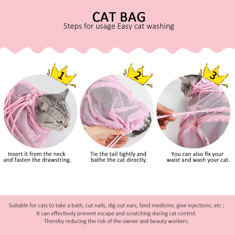 LINVINC Pet Cat Grooming Bath Bag - Adjustable Mesh Washing Bag Biting Scratching Restraint Shower Bag for Bathing Ear Cleaning Nail Trimming Medicine Feeding - Grey 55x32cm - PawsPlanet Australia