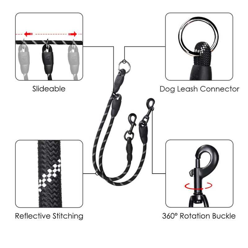 Lukovee dog coupler lead two dogs, double splitter leads for dogs Tangle Free Dual Pet Leash Coupler Connect to General Lead Slideable Walking Training Ropes with 360° Swivel Hook for 2 Dogs - PawsPlanet Australia