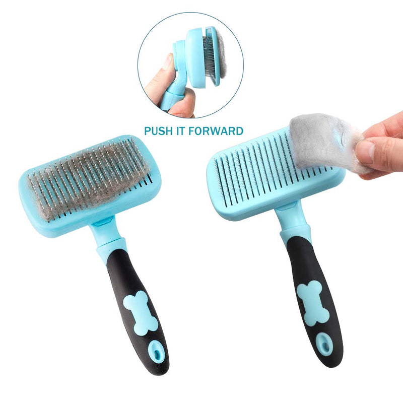 HATELI Self Cleaning Slicker Brush for Cat & Dog - Cat Grooming Brushes for Shedding Removes Mats, Tangles and Loose Hair Suitable Cat Brush for Long & Short Hair (360°Blue) 360°Blue - PawsPlanet Australia