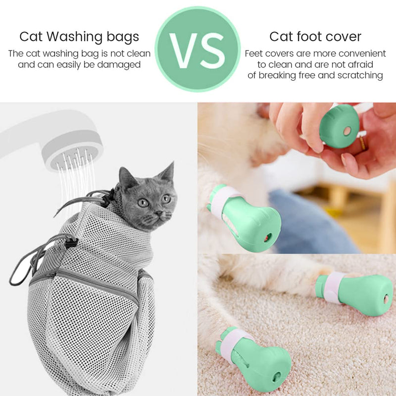 Creperture Pack of 4 Silicone Cat Shoes Cat Anti-Scratch Boots Silicone Adjustable Cat Paw Protector Foot Cover for Cats Bathing Shaving Checking, Green - PawsPlanet Australia