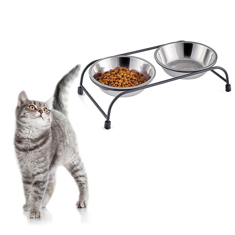 Saim Double Removable Stainless Steel Pet Food Water Bowls with Iron Stand - Raised Dog Feeder - Cat Bowl - Puppy Bowl - Pet Feeder, 4.8-Inch Diameter, Medium - PawsPlanet Australia