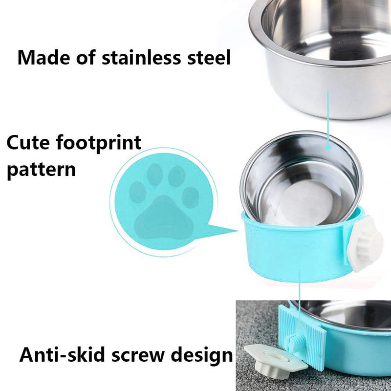 SLSON Pet Crate Bowls 2 Pack Dog Cage Hanging Bowl Removable Double Feeding Bowls for Pet Stainless Steel and Plastic Feeders for Dogs Cats Small Animals, Blue and Green - PawsPlanet Australia