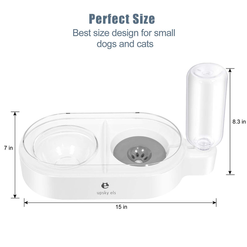 [Australia] - UPSKY Double Dog Cat Bowls Pet Automatic Water Dispenser Detachable Dog Glass Feeder Bowl No-Spill Pet Food Water Bowls for Cats and Small Dog White 