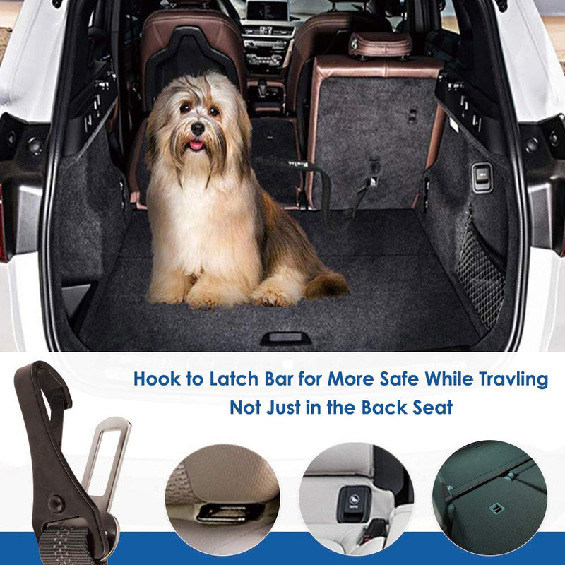 [Australia] - AutoWT Dog Seat Belt, Upgrade 2 in 1 Latch Bar Attachment Dog Car Seatbelt Metal Buckle Elastic Bungee Buffer Reflective Nylon Belt Tether Connect to Dog Harness for Pet Safety Black + Black 