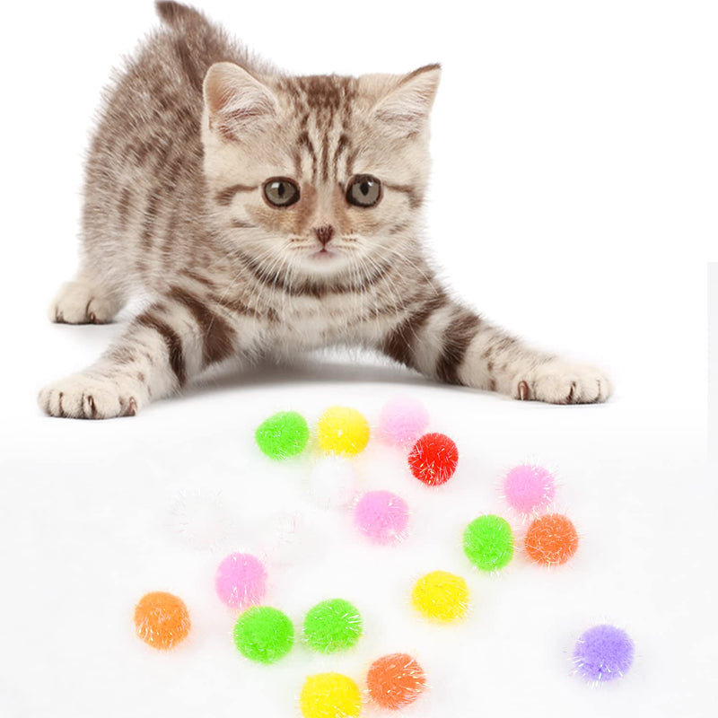 47 Pcs Cat Balls Toys Soft Glitter Tinsel Tinsel Pom Poms Cat Sparkle Fuzzy Chase Puff Balls for Cat Exercise Scratch Play - PawsPlanet Australia