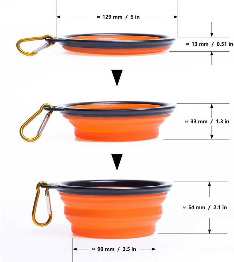 Collapsible Travel Dog Bowl, Portable Pet Cat Food Water Feeding Bowl, Set of 2(orange and black) Small( 350ml ) Orange and Black - PawsPlanet Australia