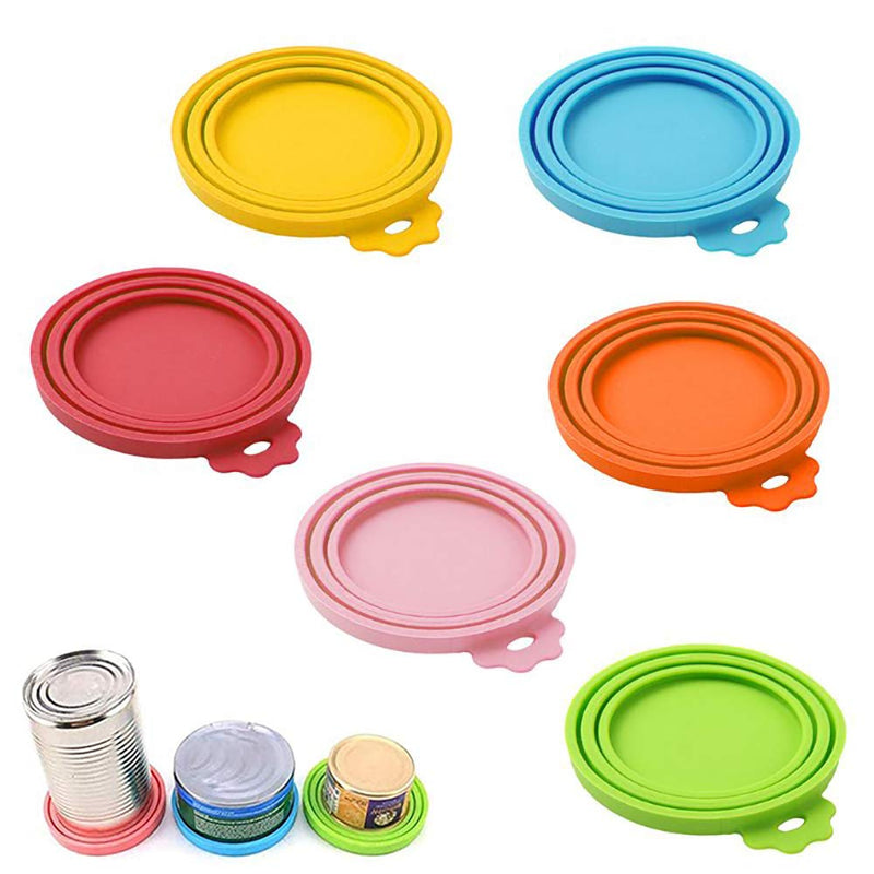 Set of 6 universal silicone can lids, silicone lid for can food, silicone covers for pet cans, dog and cat food, fits almost all food cans, 6 colours, dishwasher safe. - PawsPlanet Australia