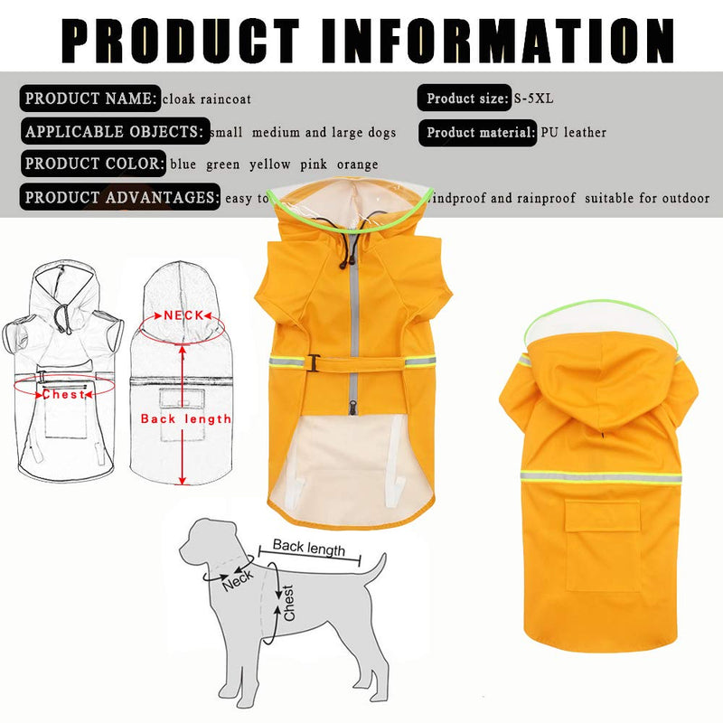 kewaii Dog Raincoat Casual Light Pet Raincoat Reflective Waterproof Dog Raincoat with Transparent Hat Large Dog Medium Dog (Orange, 2XL(Back Length 17.72in))-Fits 20-30 pounds for Dogs Orange 2XL(Back Length 17.72in ) - PawsPlanet Australia