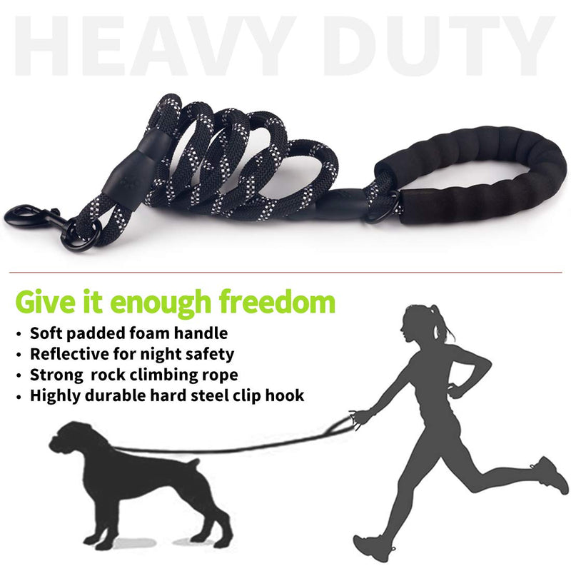 DOYOO 2 Pack Dog Leash 6 FT Thick Durable Nylon Rope - Comfortable Padded Handle Reflective Rope Dog Leash for Medium Large Dogs with Collapsible Pet Bowl and Garbage Bags Black + Green - PawsPlanet Australia