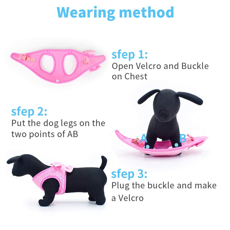 [Australia] - KLCW FIRECOW Pink Diamond Dog Harness, Dog Harness Chest Strap Bow tie, Step in Vest Harness for Small Dogs S 