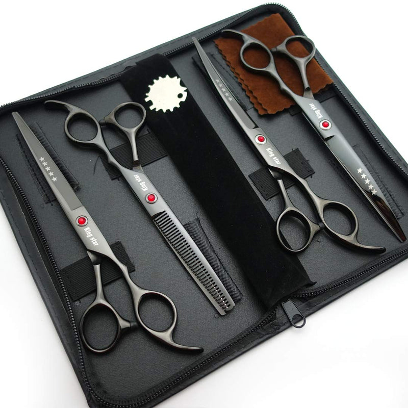 7.0in Titanium Professional Pet Grooming Scissors Set,Straight & Thinning & Curved Scissors 4pcs Set for Dog Grooming… Black - PawsPlanet Australia