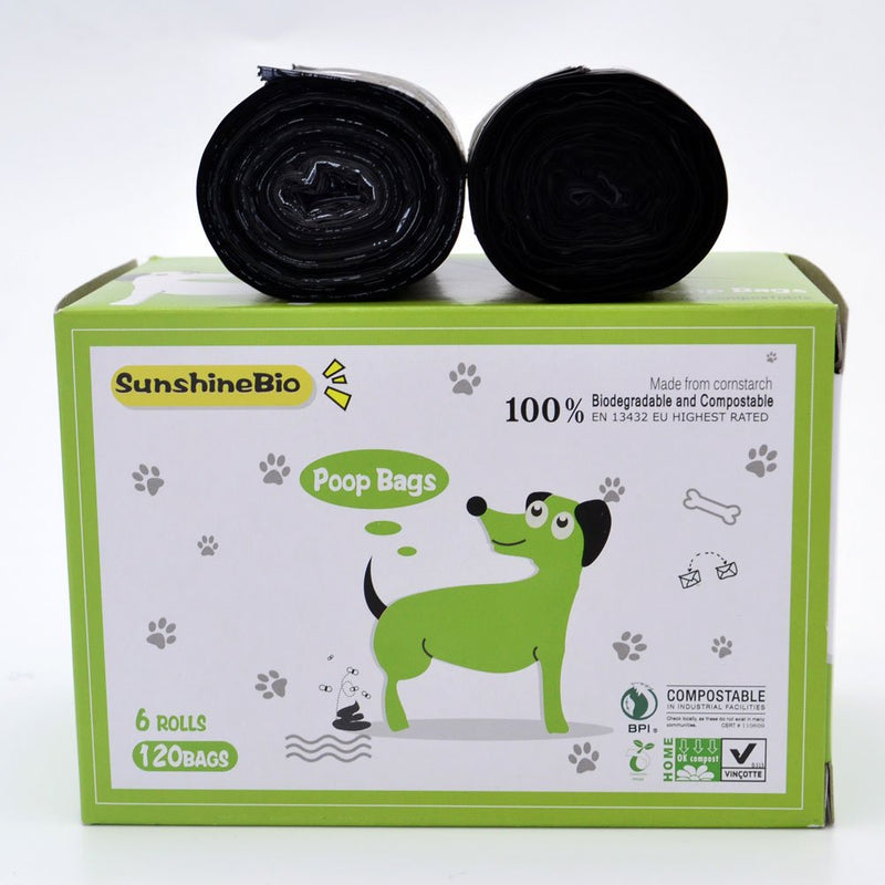 [Australia] - SunshineBio 100% Compostable Biodegradable Dog Waste Poop Bags, Size 9" X 13", Meet ASTM D6400 Specification, US BPI & European VINCETTE Certificated 120 Count 