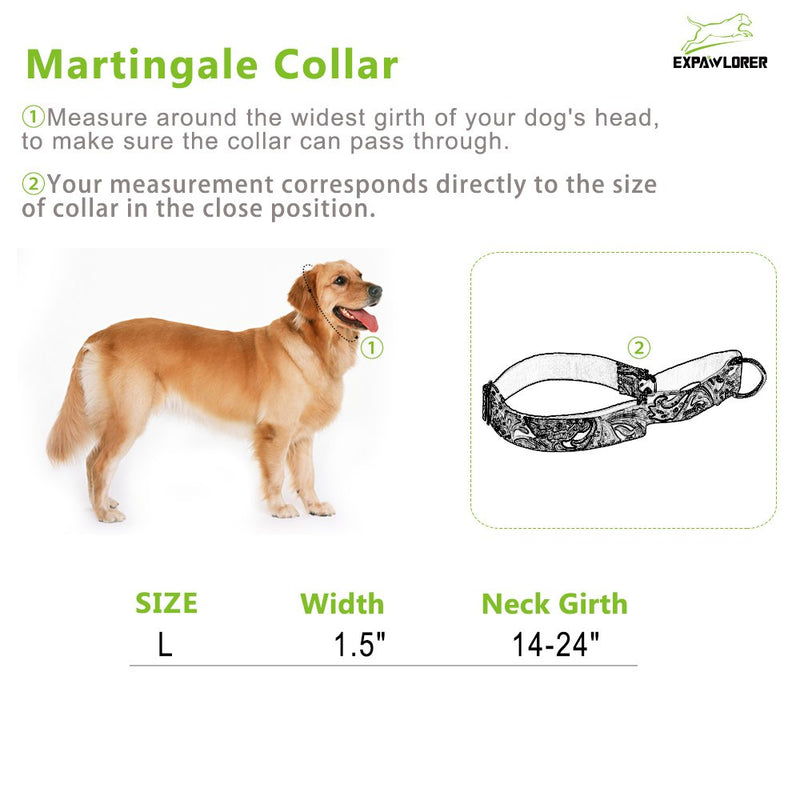 [Australia] - EXPAWLORER Martingale Collars for Dogs Adjustable Training Heavy Duty Nylon Collar for Walking Hiking Running with Pattern for Medium to Large Dog 14-24"/1.5" Pattern:Leaf 