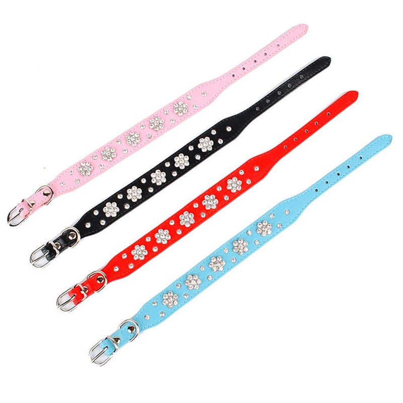 [Australia] - Leather Dog Collar, Gimilife Personalized Dog Cat Collar, Bling Collar, PU Leather Collar Black,Red,Pink and Blue, Male and Female, Five Adjustable Sizes,Small or Medium Dogs(Black S) 