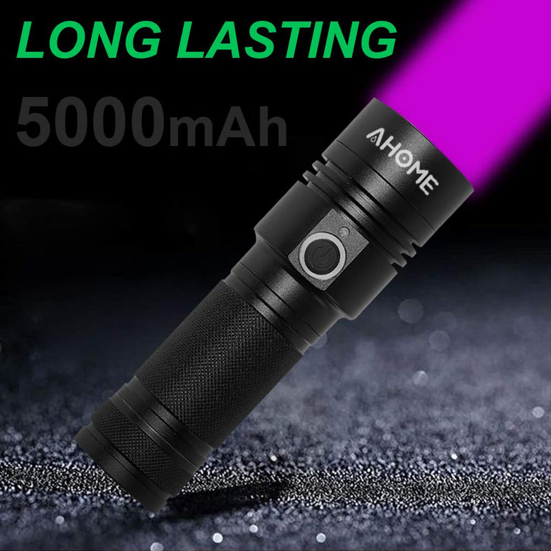 [Australia] - AHOME V3 UV Blacklight Flashlight [USB Rechargeable] 10W Black Light 395nm Ultraviolet LED Lamp, Scorpion Finder & Pet Urine Detector with [5000mAh Battery] and Charging Cable 