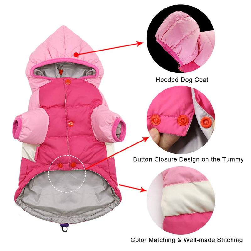 PET ARTIST Dog Winter Coat Hoodie Snowsuit Apparel with Leash Hole - Waterproof Windproof Hooded Dog Cold Weather Coat for Chihuahua,Yorkie,Poodles,Shih tzu,Mini Pinscher,2 Colors 4 Sizes 10#:Chest 13.5”(34cm),Back Length 9”(23cm) Pink/Rose - PawsPlanet Australia