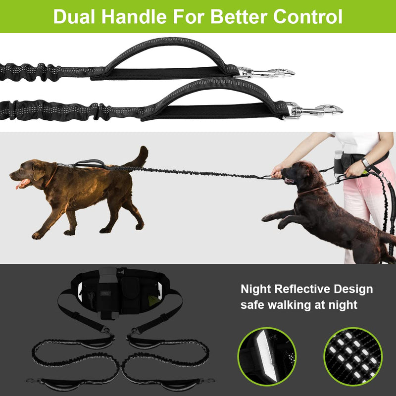 ETACCU jogging leash for 2 dogs with waist belt, hands-free leashes for double dogs, jogging dog leash for large and medium-sized dogs, elastic reflective running leash 90-130cm for running, jogging - PawsPlanet Australia