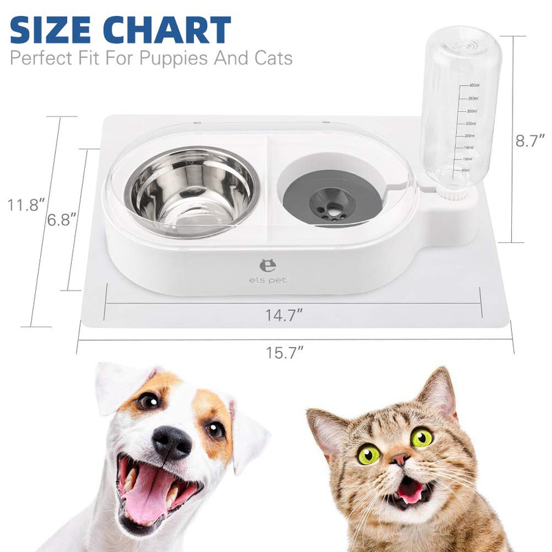 BINGPET Food and Water Bowls for Dog Cat - Detachable Double Bowls Automatic Water Dispenser Pet Stainless Steel Feeder Bowl with Food Mat No-Spill Cat Bowls for Puppies and Kitty - PawsPlanet Australia