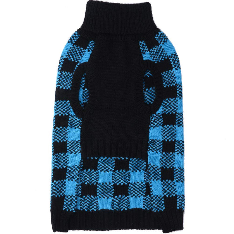 [Australia] - PUPTECK Dog Sweater Plaid Style Pet Cat Winter Knitwear Warm Clothes M Blue & Black 