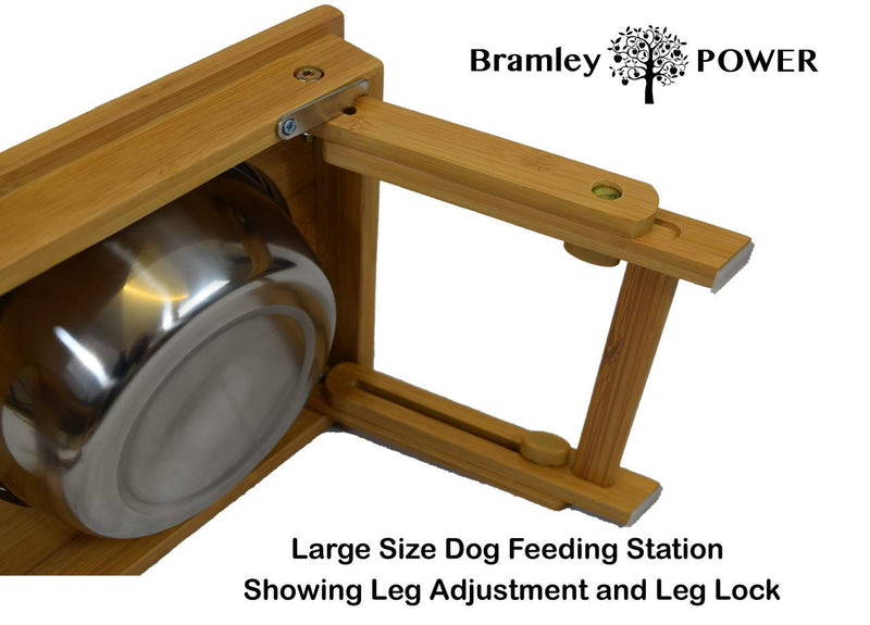 Bramley Power Elevated Adjustable Height Raised Bamboo Dog Pet Feeding Station Stand (Large) Large - PawsPlanet Australia