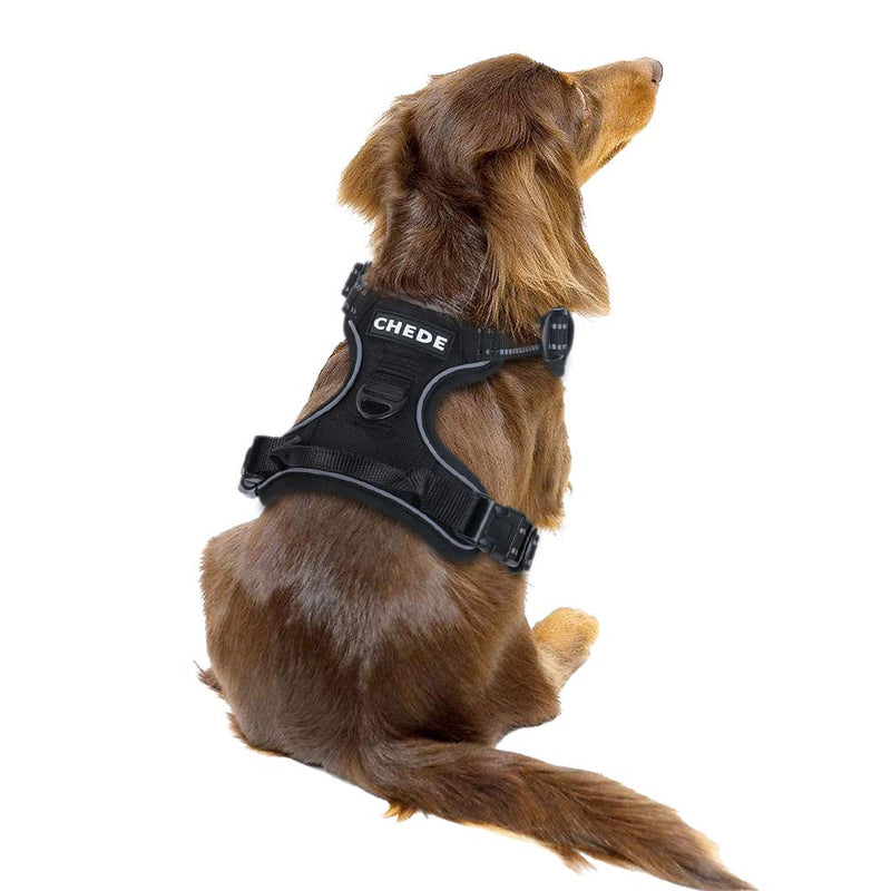 [Australia] - chede No Pull Dog Harness,Reflective Vest Harness with 2 Leash,Adjustable Soft Padded Dog Vest with Easy Control Handle for Small Medium Large Dog Black 