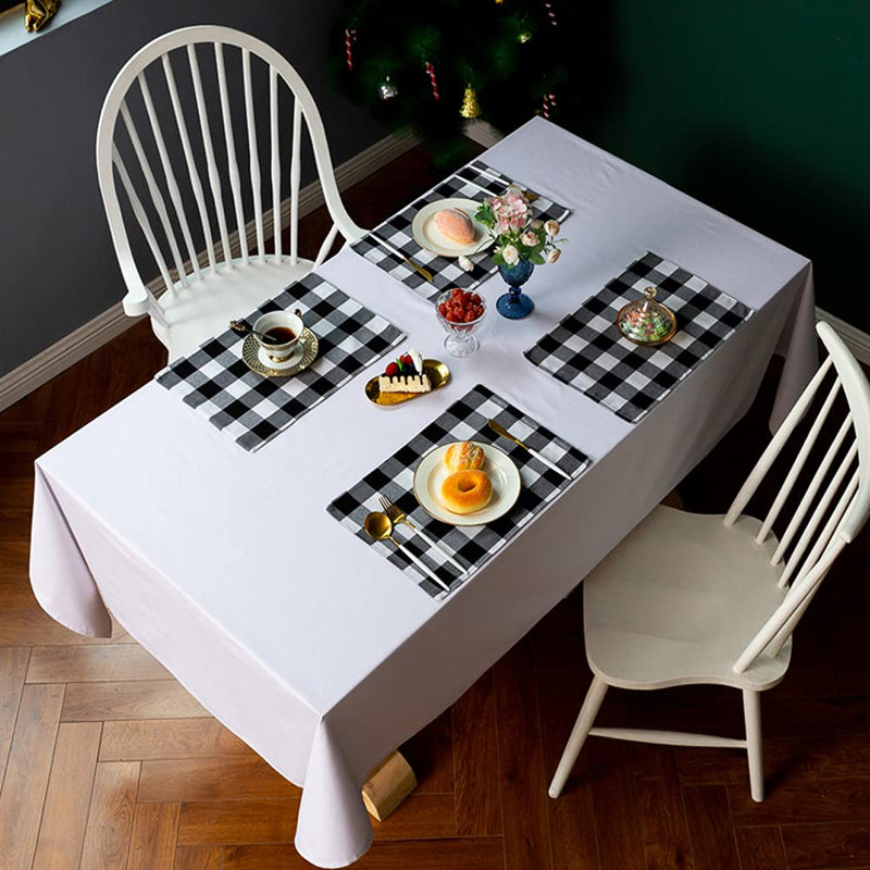 4 Pieces Christmas Buffalo Check Placemats Double Layer Checkered Burlap & Cotton Placemats for Christmas Hallowen Holiday Table Home Decoration, 12 x 18 Inches Black/White - PawsPlanet Australia