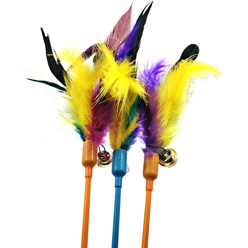 [Australia] - Cat Wand Toys, 3 PCS Interactive Cat Teaser Wand Cat Feather Toys with 20 Inches Colored Pole and Loud Bell for Cat Kitten 
