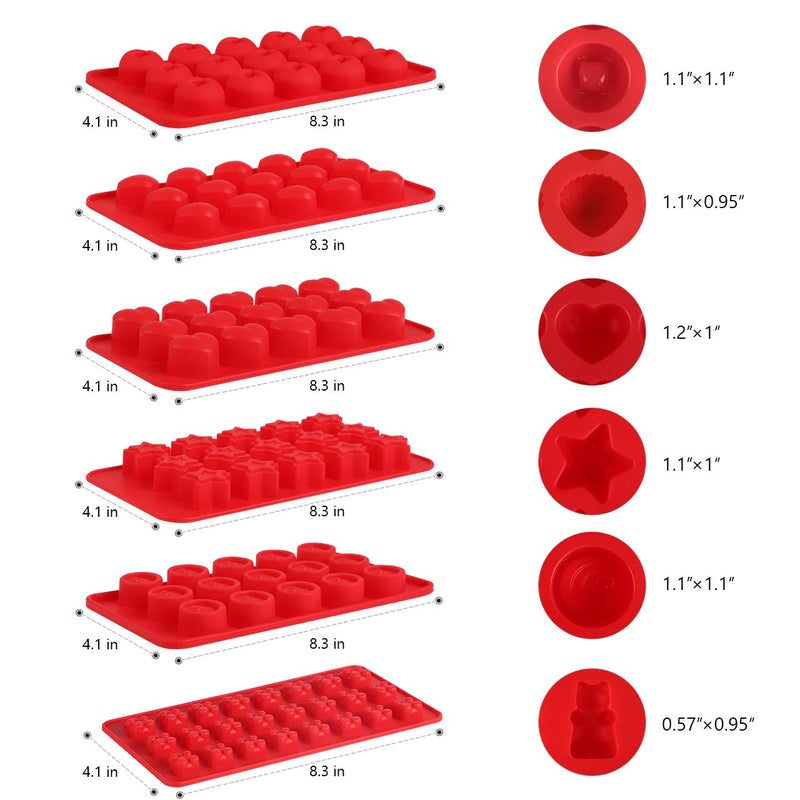 Kootek 6 Pieces Silicone Chocolate Molds, Reusable 90 Cavity Candy Making Mold Ice Cube Trays Candies Making Supplies for Chocolates Hard Candy Cake Decoration Soap Crayons Candles (Red) Red - PawsPlanet Australia