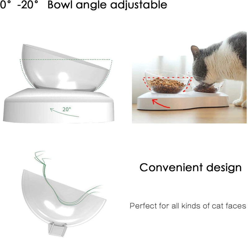 Double Cat Bowls Elevated Pet Food Water Bowl Raised Elevated Adjustable Height 20 Degree Tilt Design Neck Guard Stand Raised The Bottom for Cats and Small Dogs (Double Bowl) - PawsPlanet Australia