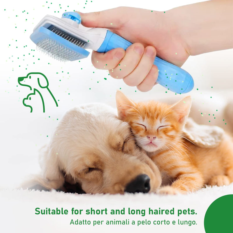 Cable Technologies Soft Brush for Dogs and Cats, Self-Cleaning Grooming Brush, Remove Dead and Excess Hair without Scratching the Animal's Skin (Blue) Blue - PawsPlanet Australia