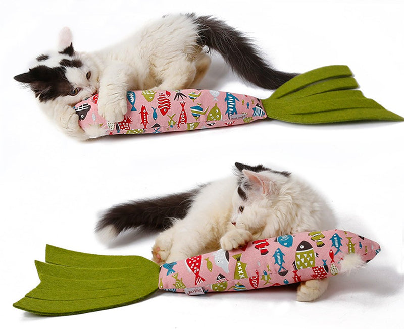 [Australia] - Xiaoyu Cat Catnip Toys, Cat Chewing Toys, Cat Cushion Toy Fish Cat Toys with Noise Paper, Beige & Pink 