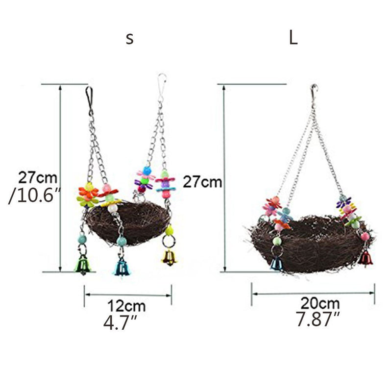 Natural Rattan Nest Bird Swing Toy with Bells for Parrot Cockatoo Macaw Amazon African Grey Budgie Parakeet Cockatiel Conure Lovebird Finch Cage Perch S - PawsPlanet Australia