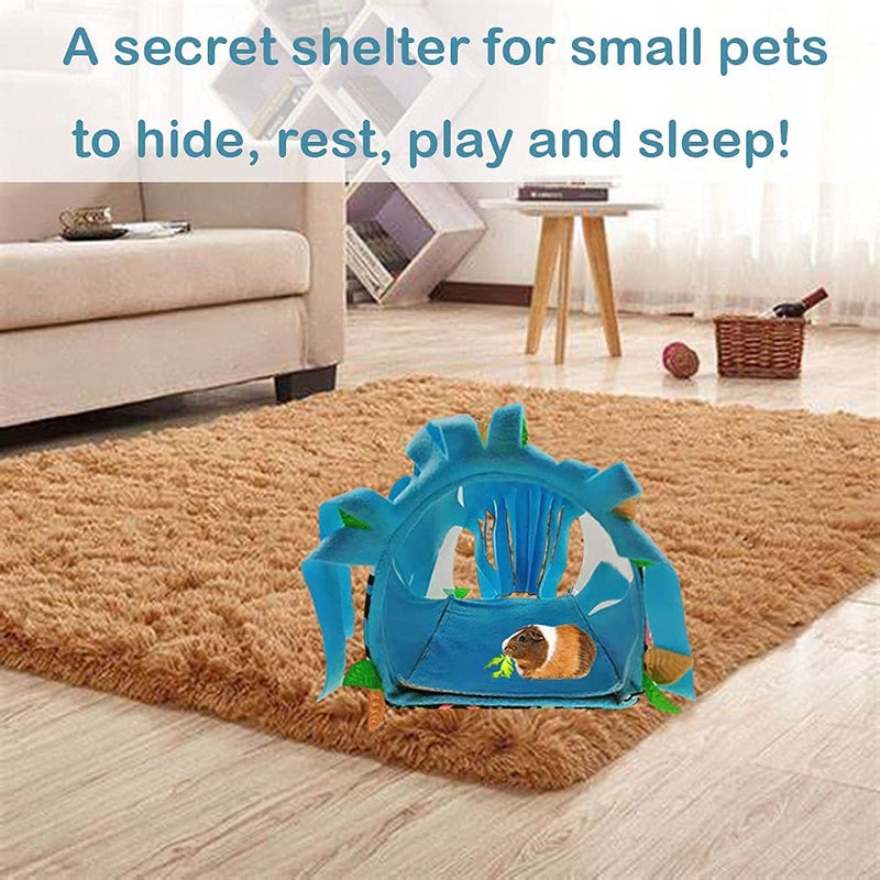 Mcgrady1xm Guinea Pig Tunnel, Small Animal Tunnels and Tubes, Pet Hideout Play Tube Toys with Fleece Forest Curtain and Warm Plush Nest for Rats Hamster Mice Ferrets Gerbils Chinchilla Blue - PawsPlanet Australia
