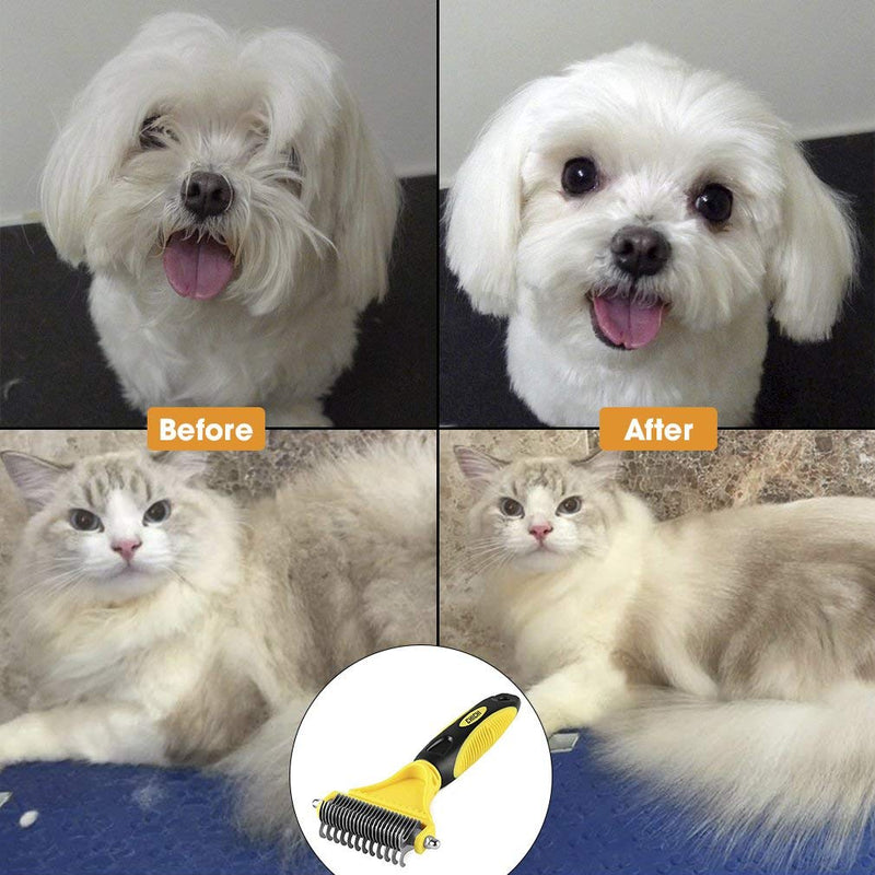 [Australia] - Pet Dematting Comb, Dogs and Cats Grooming Brush Tool, 2 Sided Steel Rake Brush for Small Medium and Large Breeds with Medium and Long Hair, Removes Undercoat Mats Tangles (Regular 12+23 Teeth) 