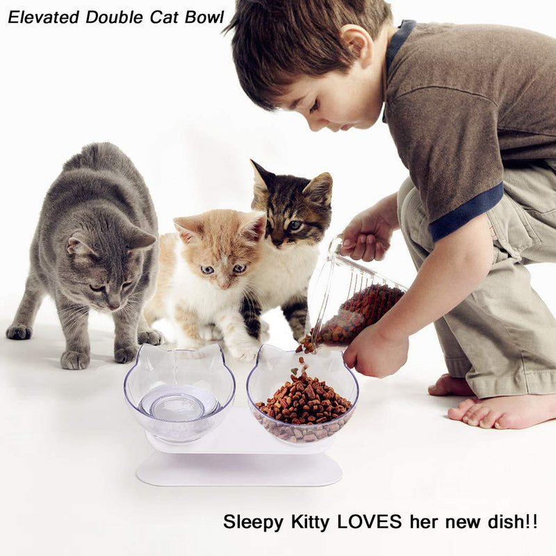 Double Cat Bowls, 15° Tilted Cat Bowls With Stand Angled Cat Dog Food Bowls, Ergonomic Elevated Cat Feeding Bowls Raised Pet Bowl Stress-Free Suit Reduce Pets Neck Pain for Cats and Small Dogs - PawsPlanet Australia