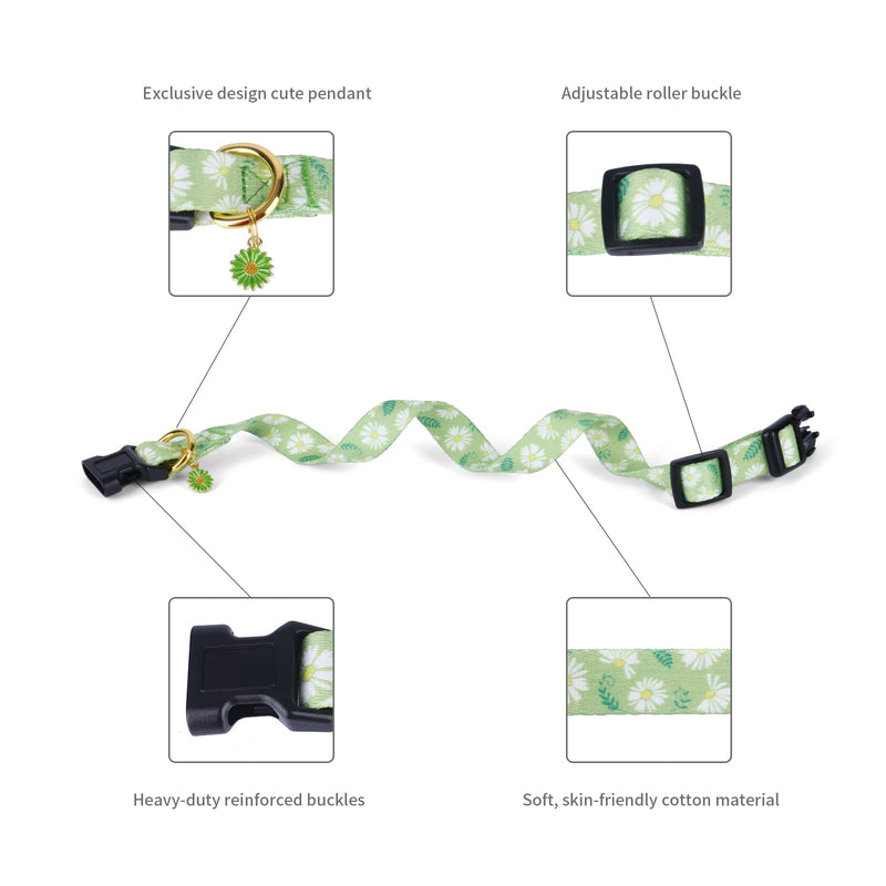 Cotton Handmade Dog Collar for Small Medium Large Dogs,Green Daisy with Pendant Cute Dog Collars,Ideal for Girl Dogs Boy Dogs (Medium) Green - PawsPlanet Australia