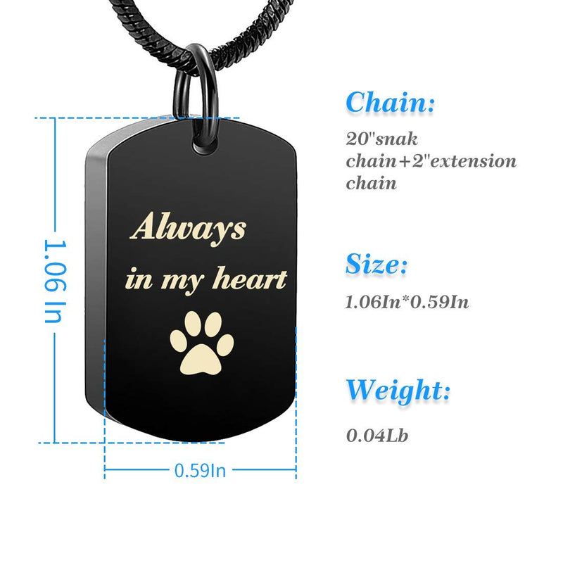 [Australia] - LYFML Cremation Jewelry Urn Necklace for Ashes for Pet, Animals Paw Print Memorial Locket Jewelry Made of Titanium Steel, Support for Customization with Filling Kit Black 