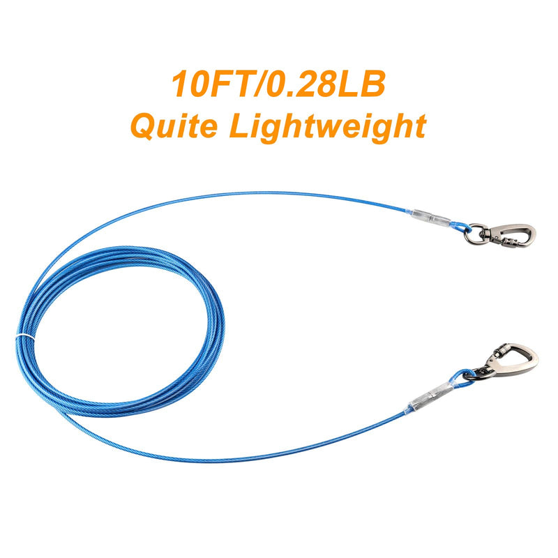 Dog Tie Out Cable with 360° Swivel Lockable Hooks and PVC Coating, 10ft 15ft 20ft 25ft 40ft Reflective Dog Lead Line, Galvanized Steel Wire Rope for Small to Medium Pets Up to 60, 120, 250 lbs 10ft-3.3mm Blue - PawsPlanet Australia