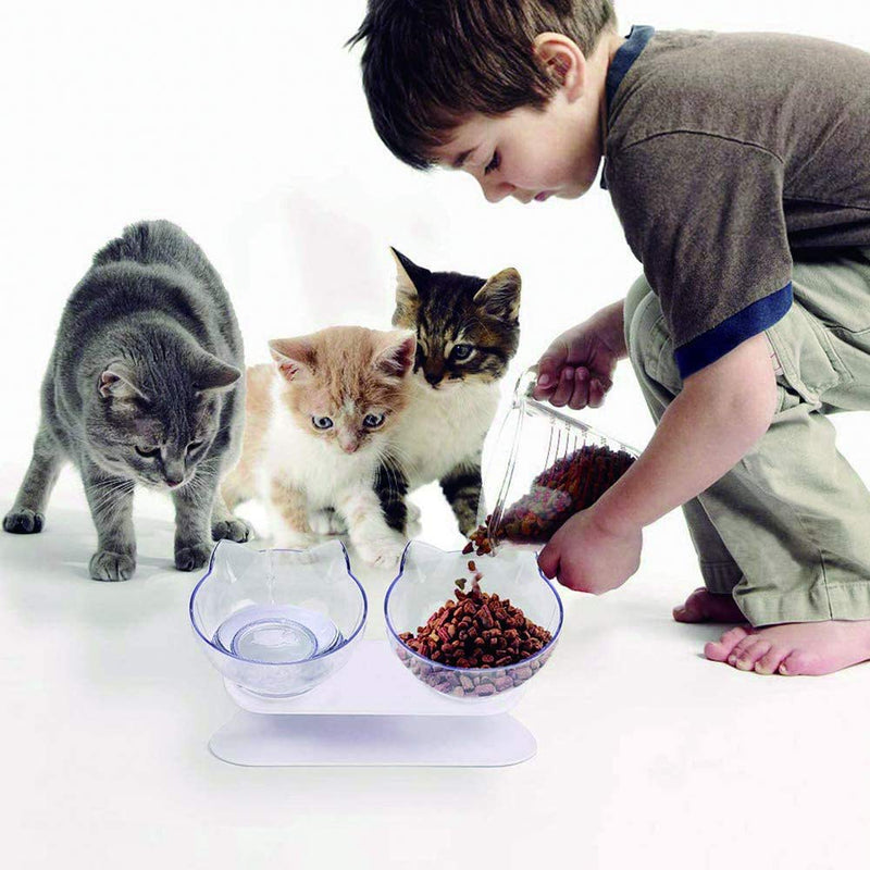 Double Cat Bowls with Raised Stand, 15°Tilted Non Slip Cat Feeding Bowl, Multi Purpose Pet Feeding Bowl, Reduce Pets Neck Pain for Cats and Small Dogs - PawsPlanet Australia