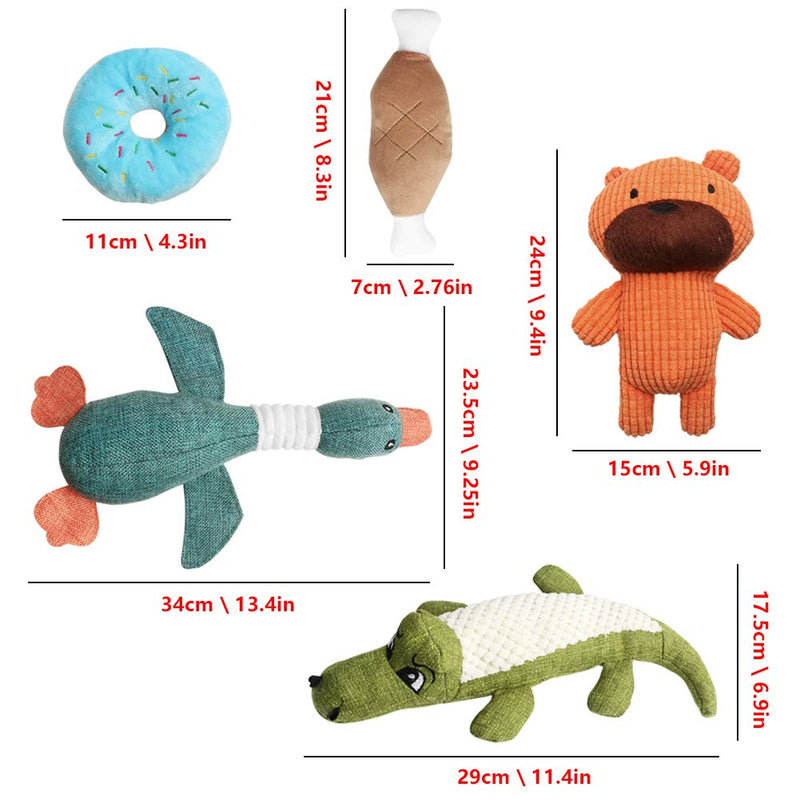 Squeaky Dog Toys Set,5 Packs Durable Dog Plush Toy Chew Toys Dog Companion,Various Animals Shapes Training Interactive Play Toy for Puppy Small Medium Large Dogs(Crocodile,Duck,Chicken,Donuts,Bear) - PawsPlanet Australia