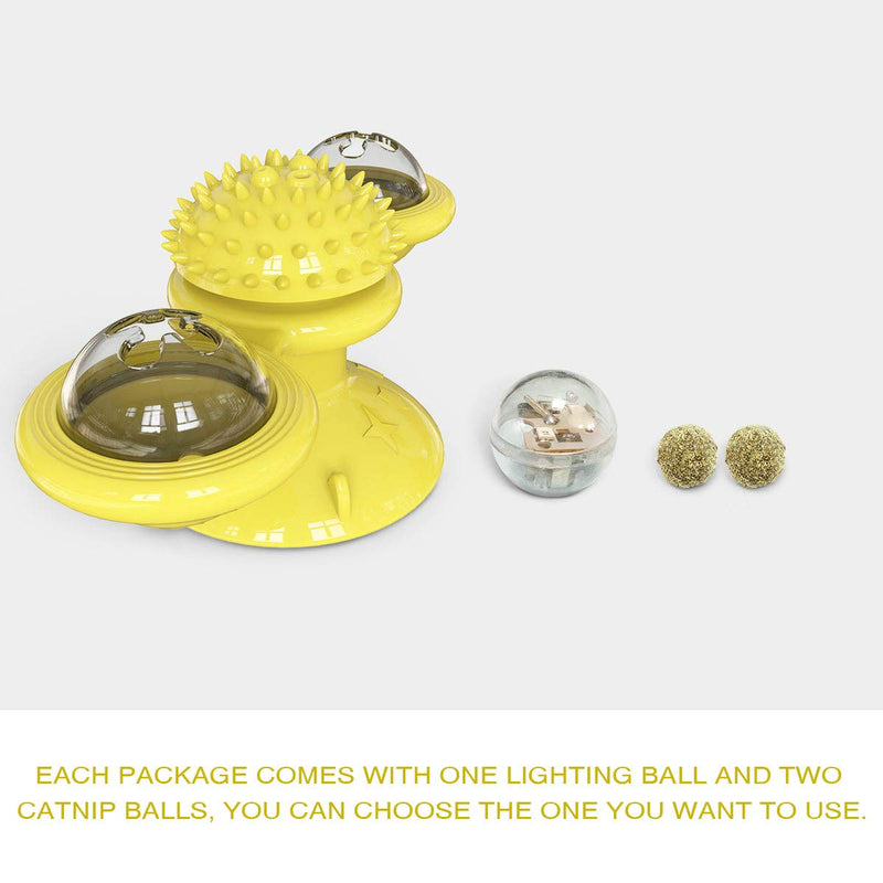 [Australia] - tiitc Windmill Cat Toys, Interactive Cat Toys for Indoor Cats, Multifunctional Self Groomer Best Cat Chew Toy with Catnip Toy Balls Light Cats Ball, Turnable Spinner Cat Toy with Suction Cup Yellow 