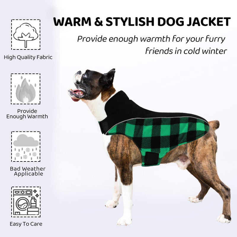 [Australia] - Queenmore Warm Dog Jacket, Reversible Dog Winter Coat, Reflective Windproof Waterproof Dog Clothes for Winter, Plaid Dog Coats for Small Medium Large Dogs Boy Girl Dogs X-Small Green 