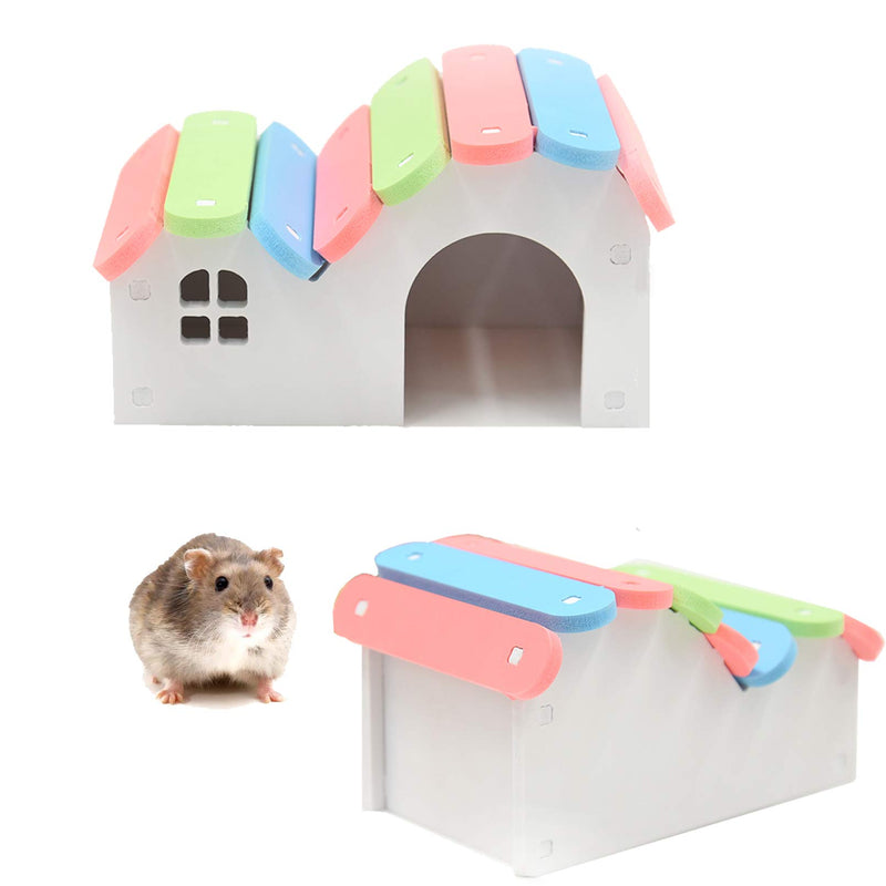 4pcs DIY Wooden Dwarf Hamster House, Rainbow Hamster Toys Pets Bridge Sliders Ladders Climbing Sport with Seesaw Exercise Toys for Gerbils, Syrian Hamster(Blue) - PawsPlanet Australia