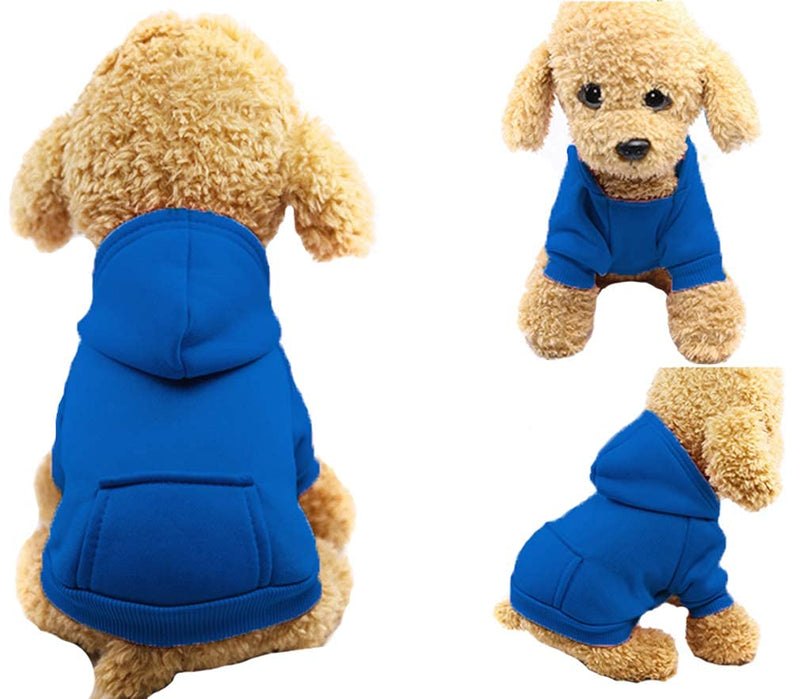 Jecikelon Winter Dog Hoodie Sweatshirts with Pockets Warm Dog Clothes for Small Dogs Chihuahua Coat Clothing Puppy Cat Custume (XX-Small, Dark Blue) XX-Small - PawsPlanet Australia