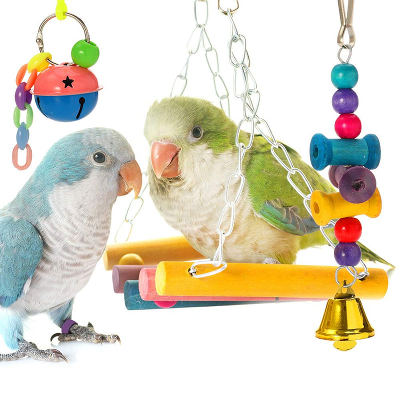 upain Bird Toys 8 Pack Parrot Toy Set Bells Hanging Swing Shredding Chewing Toy for Cage Bird Ringneck Parrot Parakeets Cockatiels Macaws Finches Mynah Budgies Small Birds - PawsPlanet Australia